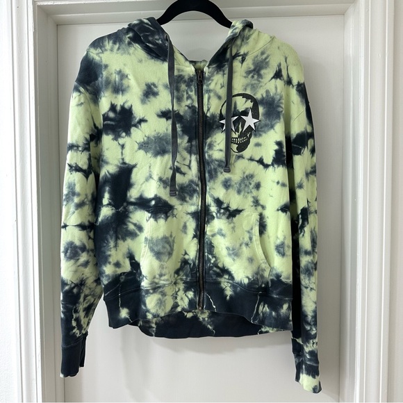 CHRLDR Skull Cloud Zip-Up Hoodie, Tie-Dye Charcoal Lime, Size M - Picture 5 of 11